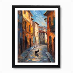 Painting Of A Street In Florence With A Cat 1 Impressionism Art Print