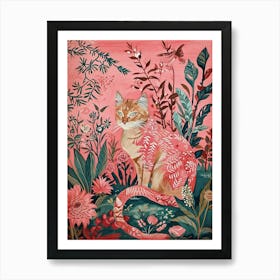 Floral Animal Painting Bobcat Art Print