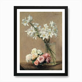 Lilies And Roses Art Print