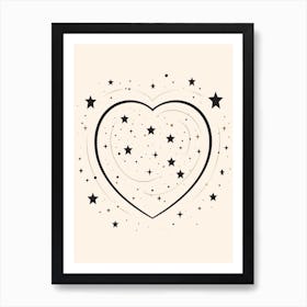 Cute Star Heart Beige & Black Art Print
