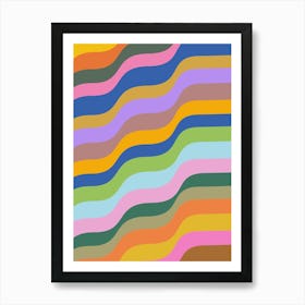 Retro Aesthetic Bright Colorful Wavy Lines Rainbow Art Print