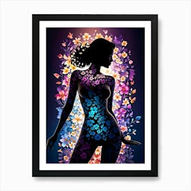 Silhouette of Naked Woman with Floral Frames #6 Art Print