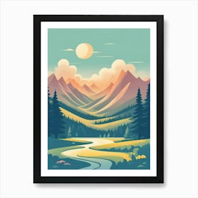 Landscape With Mountains And River Art Print