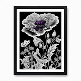 Purple Poppy Mallow Wildflower Linocut 1 Art Print