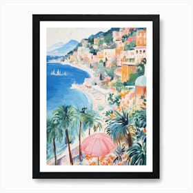 Positano, Amalfi Coast   Italy Beach Club Lido Watercolour 7 Art Print