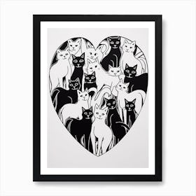 Heart Cat Line Drawing Art Print