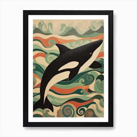 Matisse Style Orca Whale In The Waves  3 Art Print