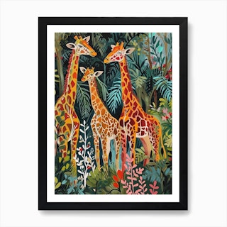 Giraffes Crayon style art 11x14 Canvas for a Stylish