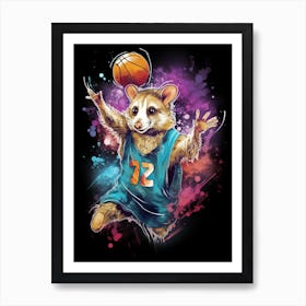  A Possum In Basketball Kit Vibrant Paint Splash 4 Art Print