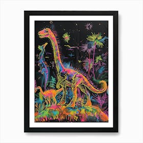 Abstract Neon Dinosaur Explosion 1 Art Print