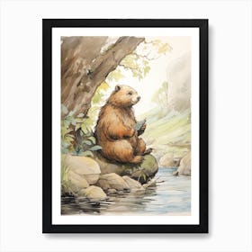Storybook Animal Watercolour Beaver 1 Art Print