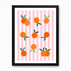 Oranges Pattern on a Pink Stripe Background Art Print