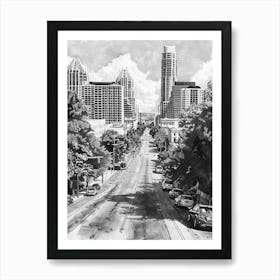 South Congress Avenue Austin Texas Black And White Drawing 3 Art Print