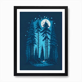 A Fantasy Forest At Night In Blue Theme 17 Art Print