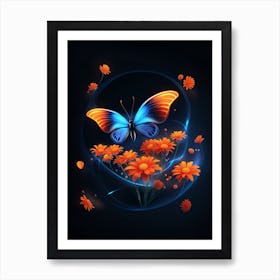 Butterfly And Flowers 3 Art Print