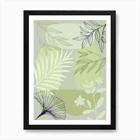 Vector Illustration Of Leaves And Flowers Art Print