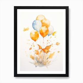 Fish Flying With Autumn Fall Pumpkins And Balloons Watercolour Nursery 2 Art Print