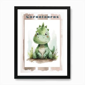 Cute Carnotaurus Dinosaur Watercolour 1 Poster Art Print