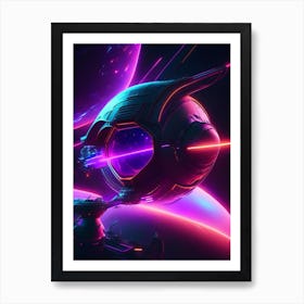 Space Probe Neon Nights Space Art Print