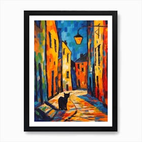 Painting Of Copenhagen Denmark With A Cat In The Style Of Fauvism  1 Art Print