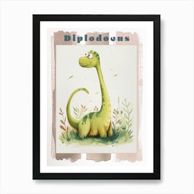 Cute Green Diplodocus Dinosaur Poster Art Print