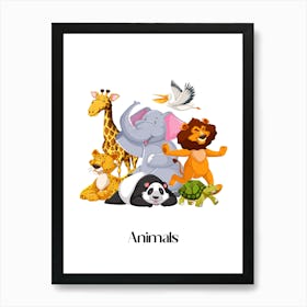 63.Beautiful jungle animals. Fun. Play. Souvenir photo. World Animal Day. Nursery rooms. Children: Decorate the place to make it look more beautiful. Art Print