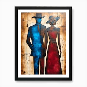 Couple In Blue And Red Art Print