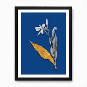 Vintage Bandana of the Everglades Black and White Gold Leaf Floral Art on Midnight Blue Art Print