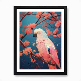 cosmic geometric cockatoo in a tree surrounded by flowers 2 Art Print