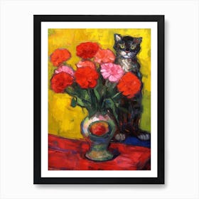Carnation With A Cat 3 Fauvist Style Painting Art Print