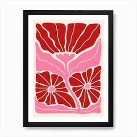 Pink And Red Wavy Flower Art Print