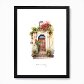 Palermo, Italy   Mediterranean Doors Watercolour Painting 1 Poster Art Print