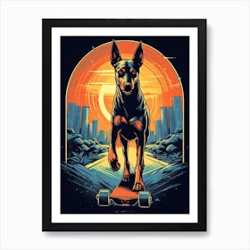 Doberman Pinscher Dog Skateboarding Illustration 3 Art Print