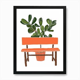 Orange Bench With Potted Plant Art Print