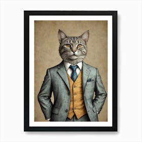 Cat In A Suit 13 Art Print