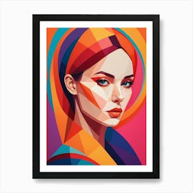 Colorful Geometric Woman Portrait Low Poly (33) Art Print