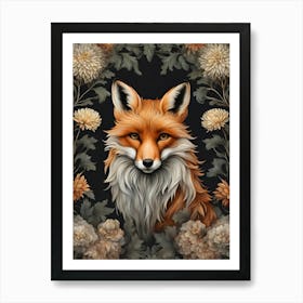 Fox With Chrysanthemums Art Print