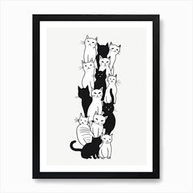 Stack Of Cat Line Drawing 3 Art Print