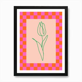 Modern Checkered Flower Poster Pink & Green 3 Art Print