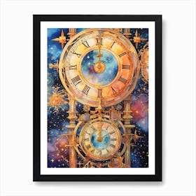 Watercolour Space Clock Celestial 6 Art Print