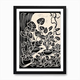 B&W Plant Illustration Peperomia 2 Art Print