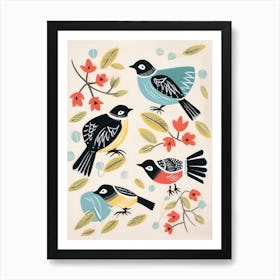 Folk Style Bird Painting Carolina Chickadee 2 Art Print