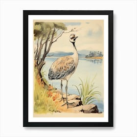 Storybook Animal Watercolour Crane 1 Art Print