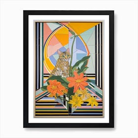 Lilies With A Cat 2 Abstract Expressionist Art Print