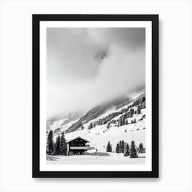 Saas Fee, Switzerland Black And White Skiing Poster Art Print