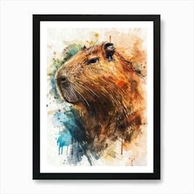 Aesthetic Cute Capybara Watercolor Style 1 Art Print