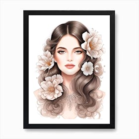 Beautiful Woman With Flowers 1  Art Print