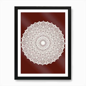 WA240002 - Elegant White Mandala on Maroon Background - Intricate Bohemian Art Art Print