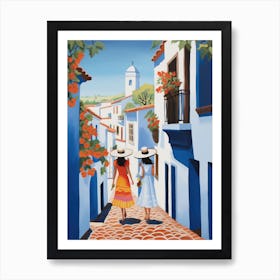 Two Women Walking Down A Street Art Print