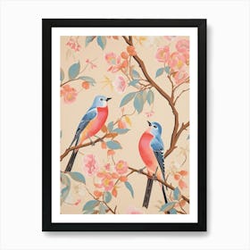 Vintage Japanese Inspired Bird Print Eastern Bluebird 3 Art Print
